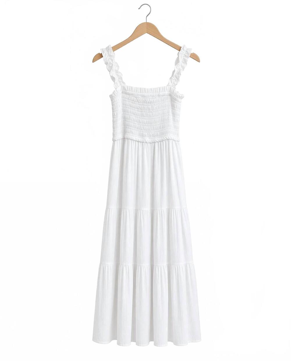 NEW LOVE TREE women's smocked bodice maxi dress in white